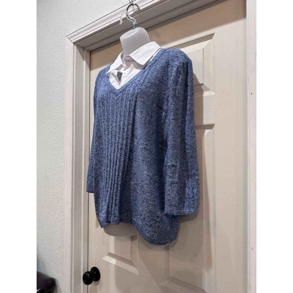 Basic Editions White Collar Insert Blue Sweater W… - image 3